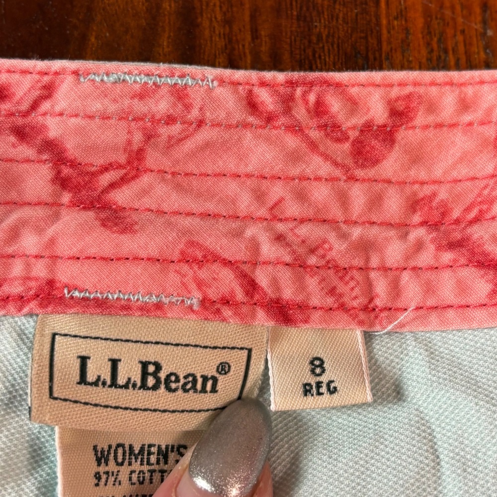 LL Bean Vintage Women Aqua Blue Chino Pants Coral Trim Button Hem Size 8 Reg - Picture 2 of 10